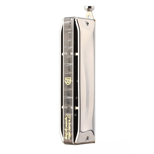 JDR 20th Anniversary 12-Hole Chromatic Harmonica GM-0648-20, Platinum-Plated Copper Cover Plates, Clear Acrylic Comb, Heat-Treated Reeds, Bright Tone, Easy Playability