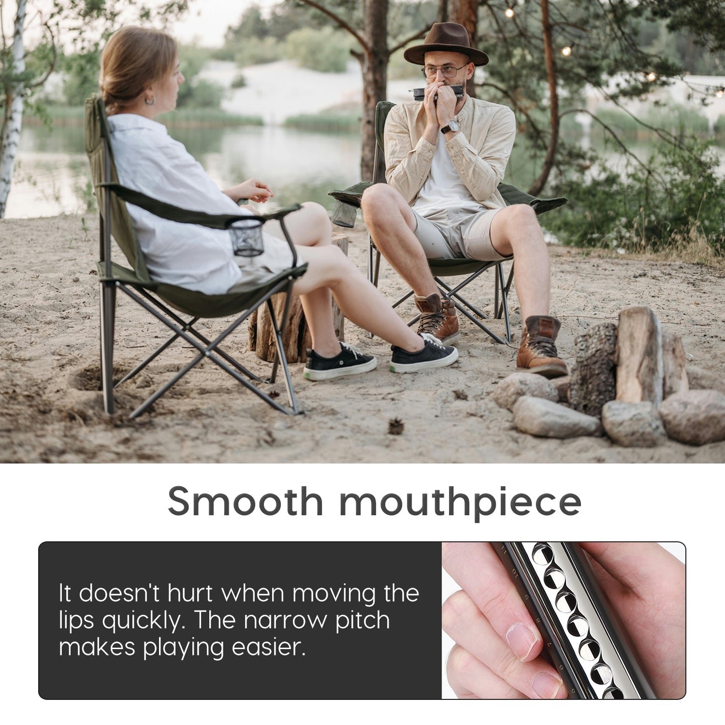 GM0648 chromatic harmonica features phosphor bronze reeds, durable valves, a copper-chromed mouthpiece, waterproof ABS comb with anti-whistling 4th hole.