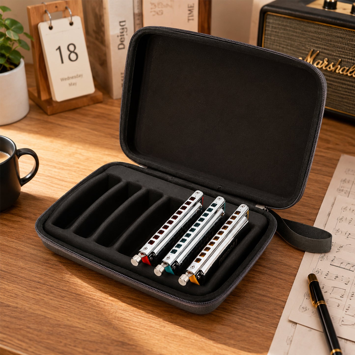Estuche de transporte para armónica JDR, estuche de transporte para armónicas con correa para el hombro, estuches de exhibición con cremallera para 4, incluidos armónicas Trochilus y Blues