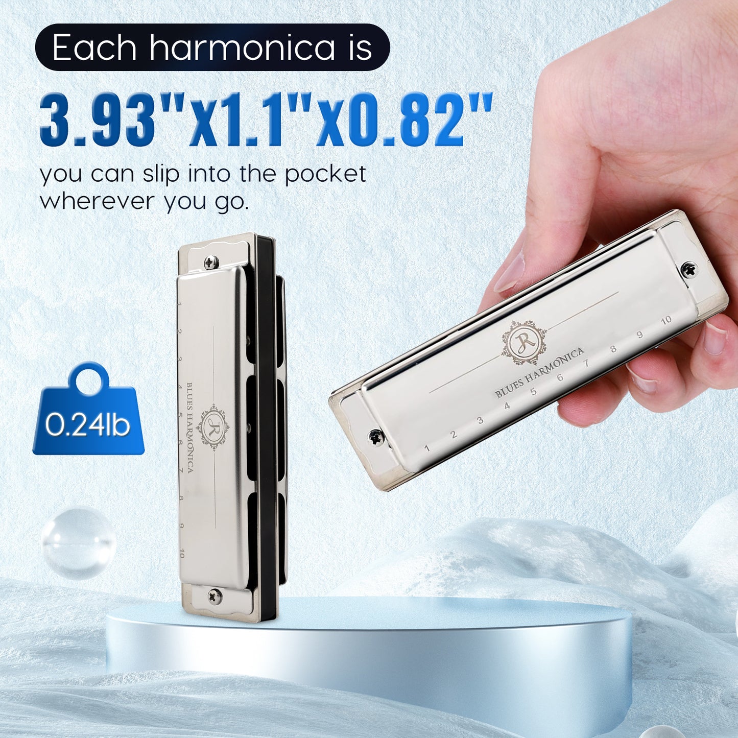 The JDR North blues harmonica features high-end phosphor bronze reeds, 1.2mm thick plates,covers with ergonomic concave arcs for airtightness