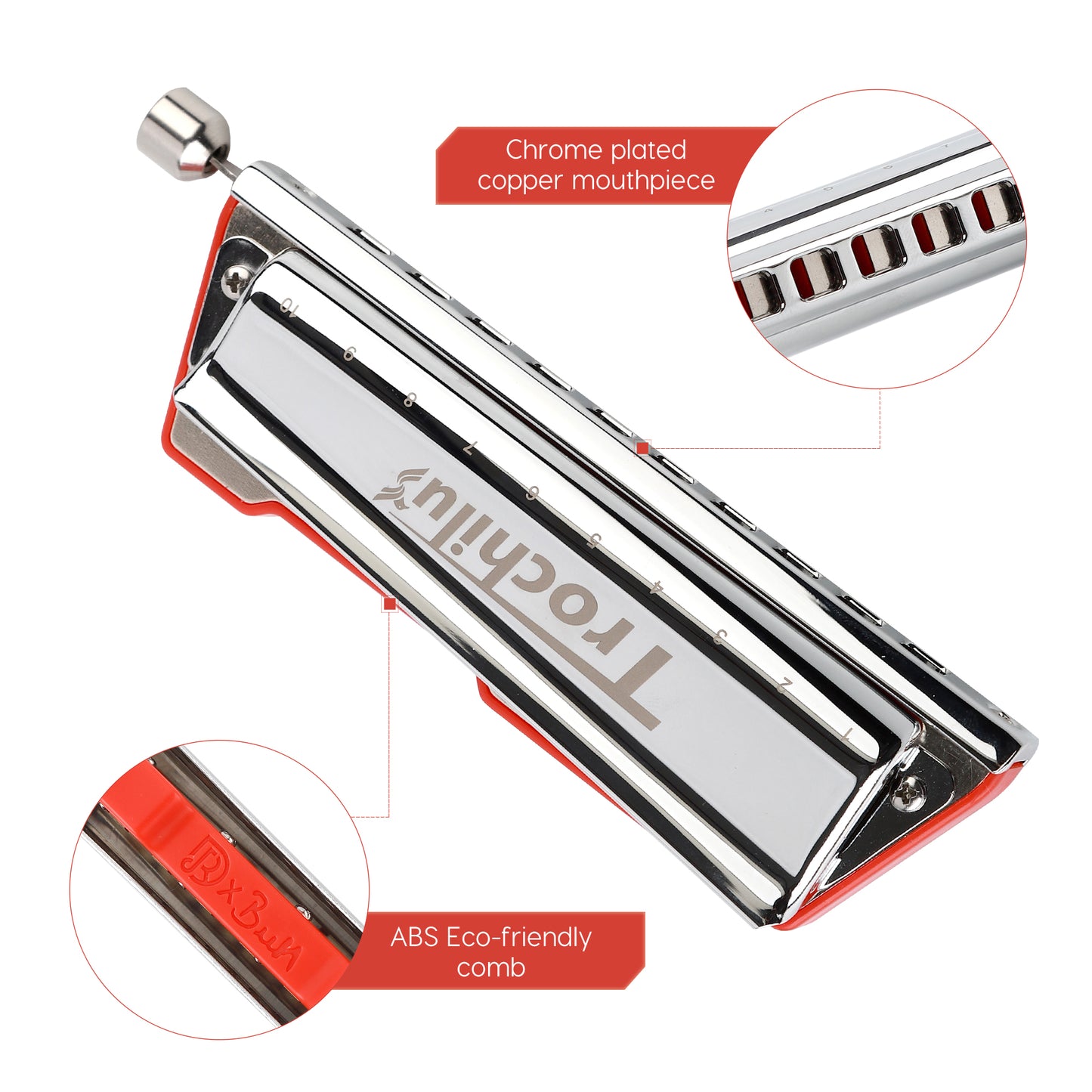 Trochilus Valveless chromatic harmonica with Pop tuning. Compact, bendable, and ideal for all levels. Includes case and cleaning cloth key of C/G/A/Bb