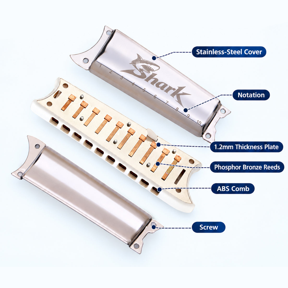 JDR Shark Blues Harmonica | Optimized for Tongue Block & Hand Wah Effect, Loud Dynamic Blues Harmonica