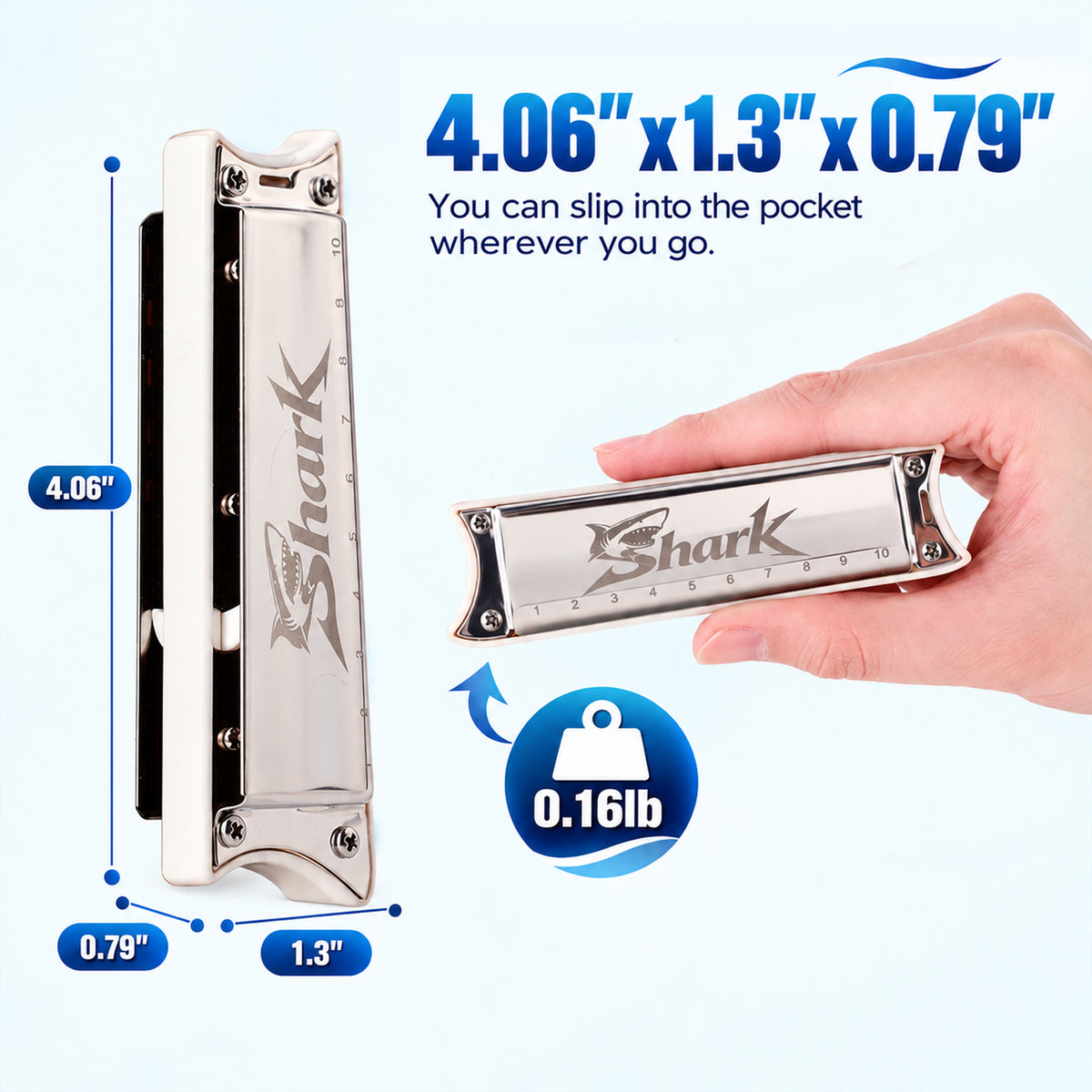 JDR Shark Blues Harmonica | Optimized for Tongue Block & Hand Wah Effect, Loud Dynamic Blues Harmonica