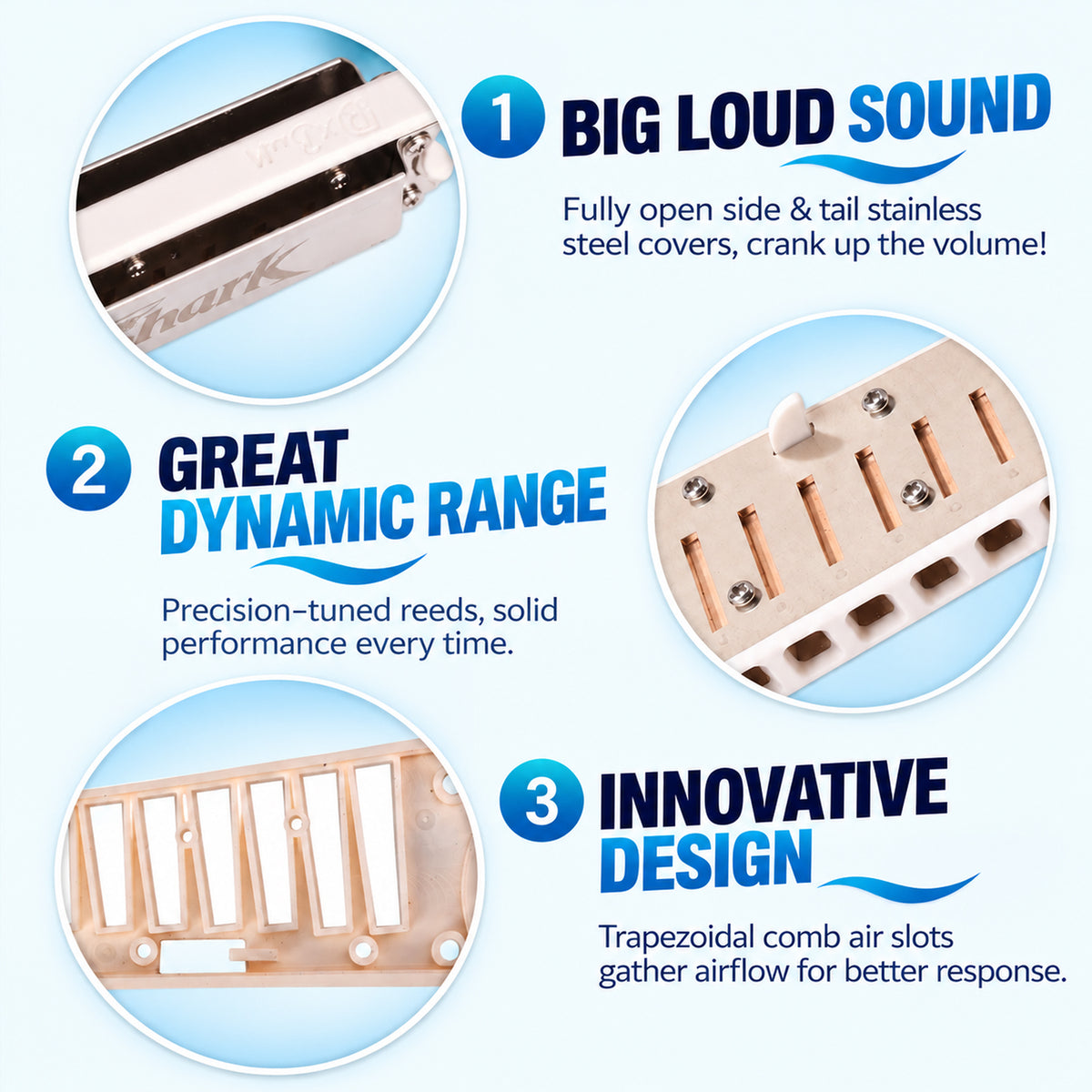 JDR Shark Blues Harmonica | Optimized for Tongue Block & Hand Wah Effect, Loud Dynamic Blues Harmonica