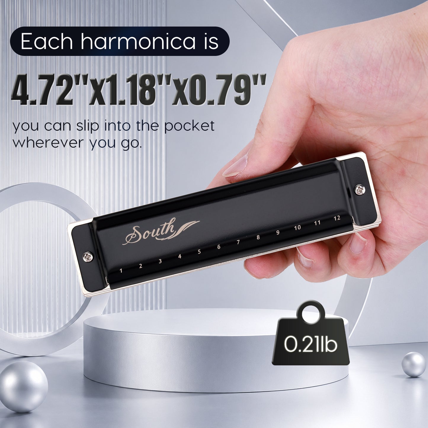 JDR South Harmonica 12 Holes 24 Tones, No Bending Required for Full Scale, Easy for Beginners(Black)