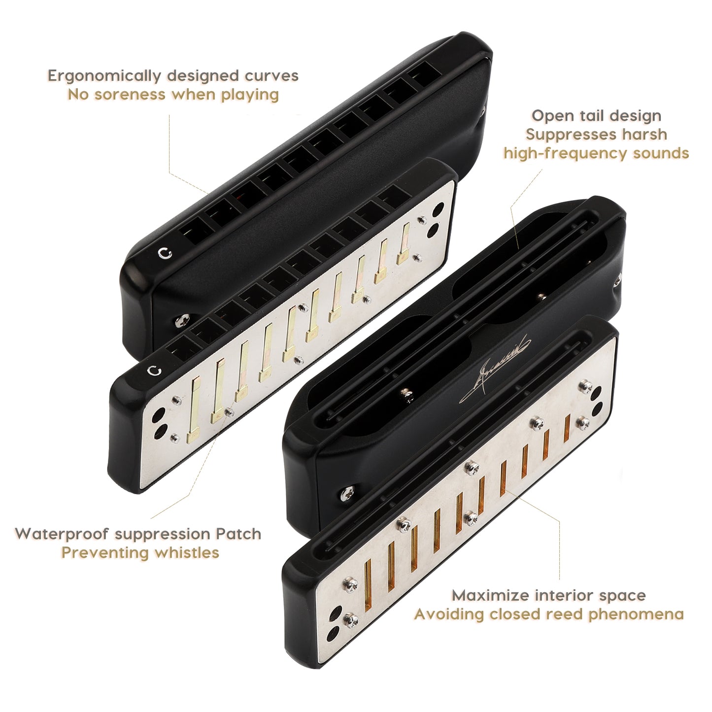 The Assassin harmonica features low-temperature treated reeds for excellent airtightness, enabling easy overblowing and advanced techniques.