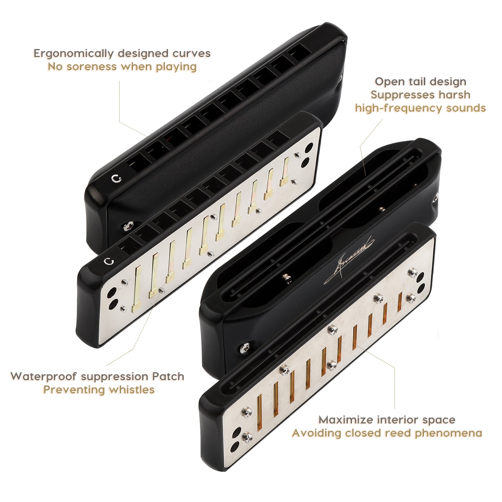 The Assassin harmonica features low-temperature treated reeds for excellent airtightness, enabling easy overblowing and advanced techniques.