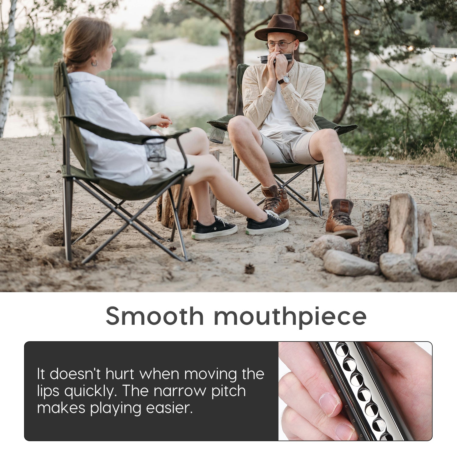 GM0648 chromatic harmonica features phosphor bronze reeds, durable valves, a copper-chromed mouthpiece, waterproof ABS comb with anti-whistling 4th hole.