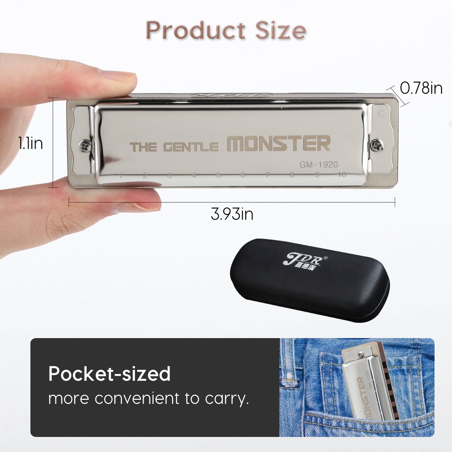 The Gentle Monster blues harmonica is made with Japanese reeds and a 1.2mm copper plate. It ensures more stable airflow and makes the harmonica easier to play.