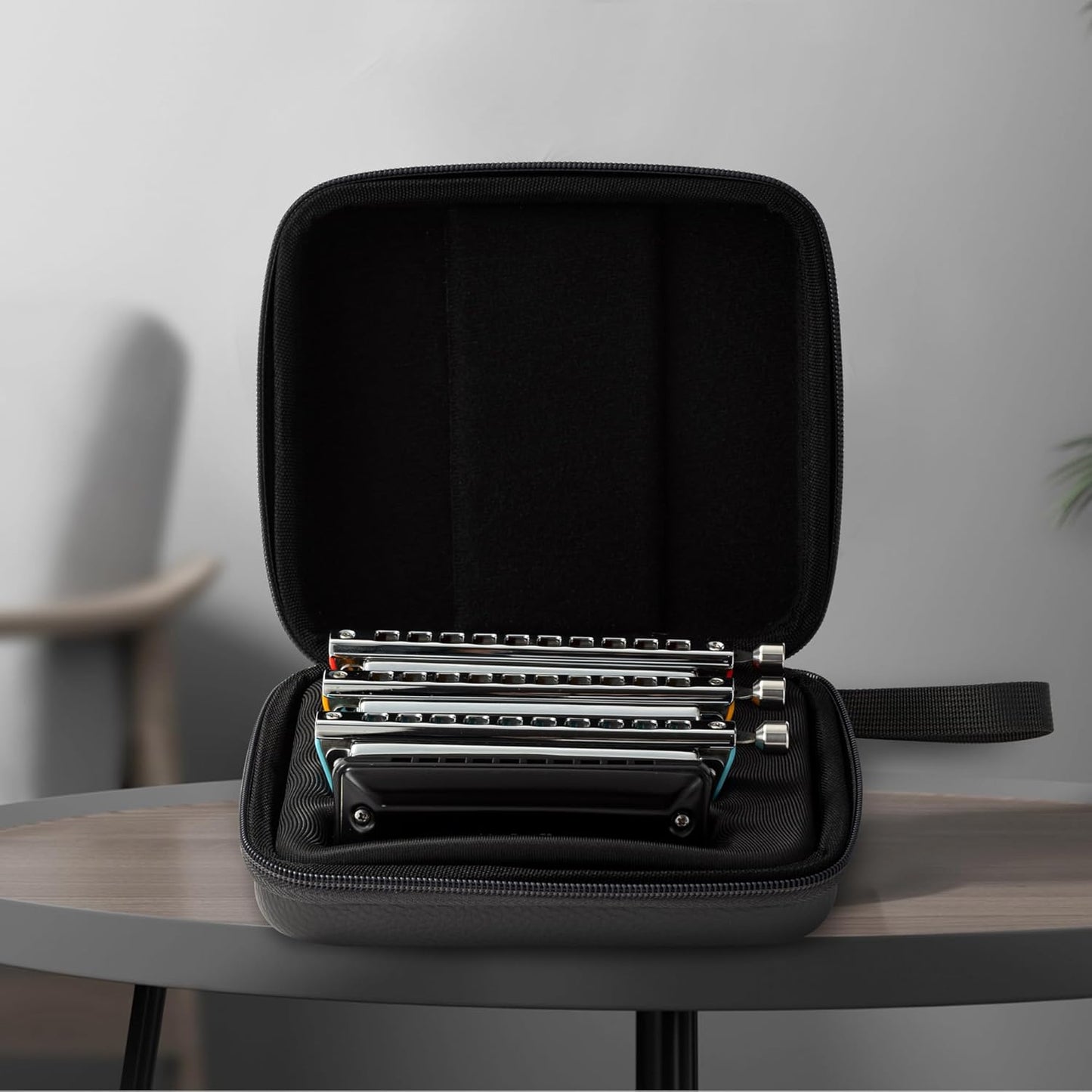 Estuche de transporte para armónica JDR, estuche de transporte para armónicas con correa para el hombro, estuches de exhibición con cremallera para 4, incluidos armónicas Trochilus y Blues 