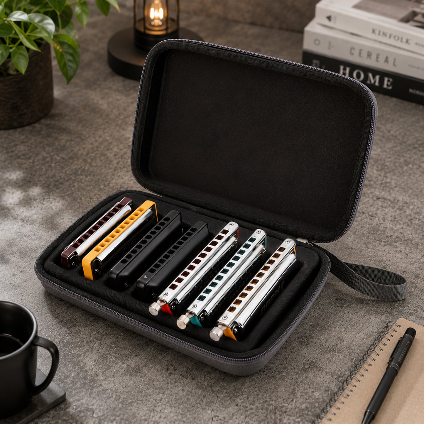 Estuche de transporte para armónica JDR, estuche de transporte para armónicas con correa para el hombro, estuches de exhibición con cremallera para 4, incluidos armónicas Trochilus y Blues 