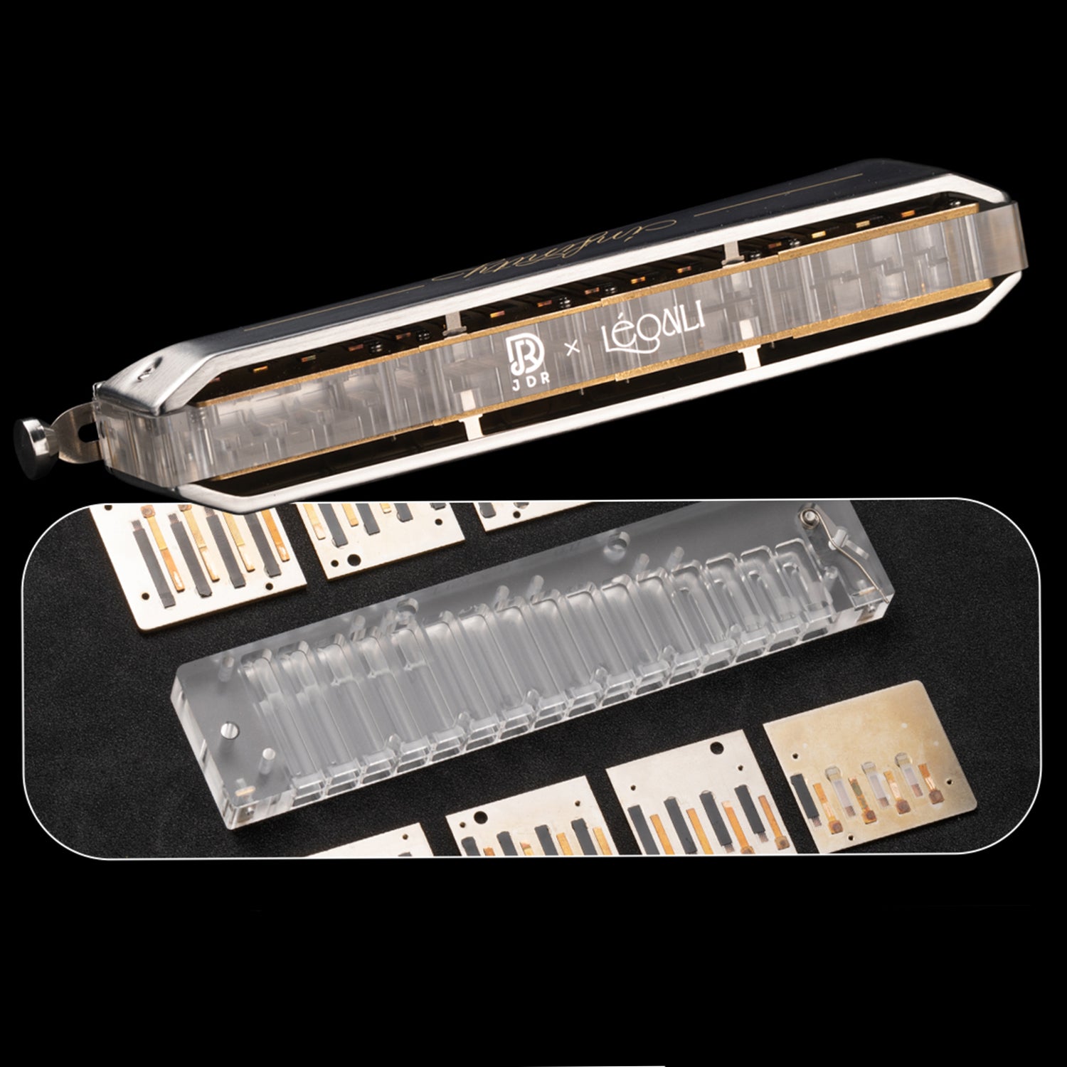 JDR Infinity Chromatic Harmonica features a copper-chrome cover, 4-thickness Infinity reedplates, No.45 reeds, and smooth blow-draw for rich, loud tones.