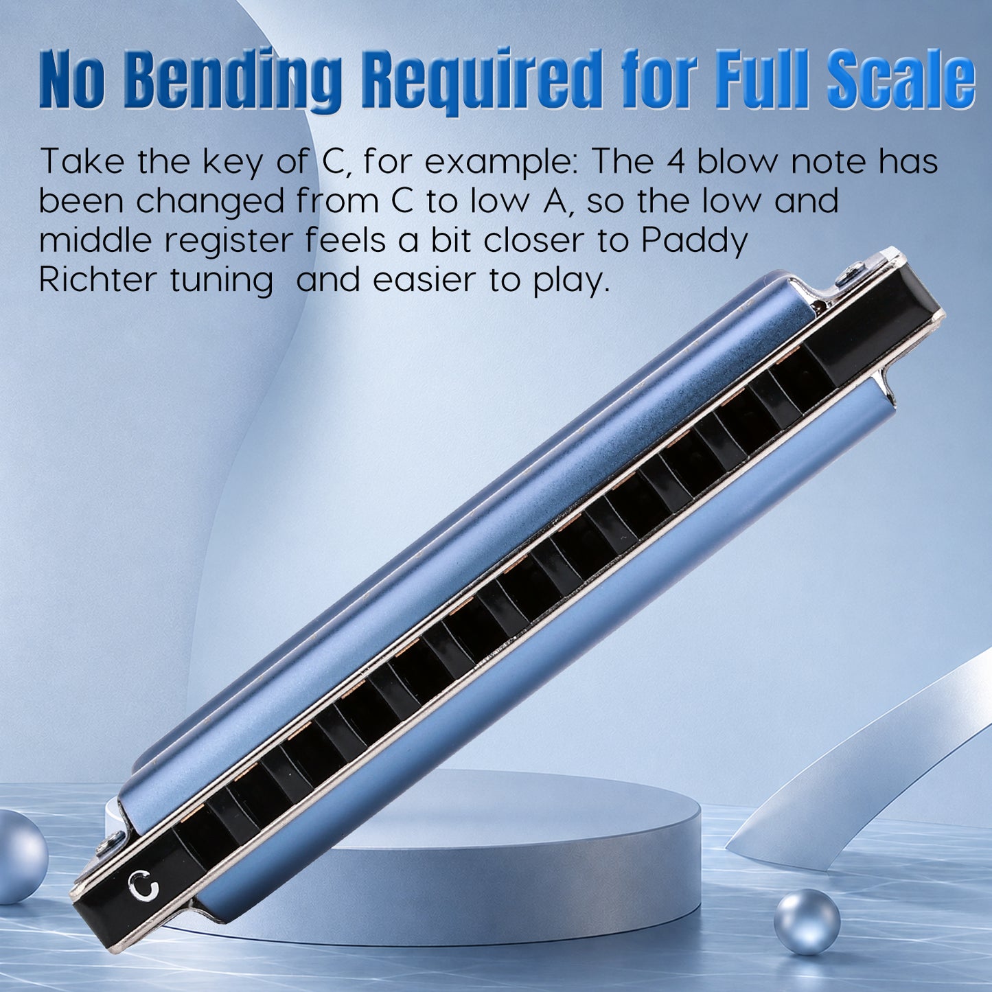 JDR South Blues Harmonica 12 Holes 24 Tones, No Bending Required for Full Scale, Easy for Beginners(Blue)