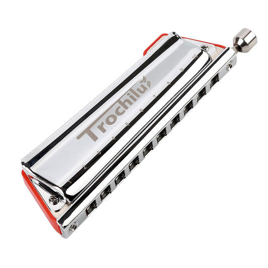 Trochilus Valveless chromatic harmonica with Pop tuning. Compact, bendable, and ideal for all levels. Includes case and cleaning cloth key of C/G/A/Bb 